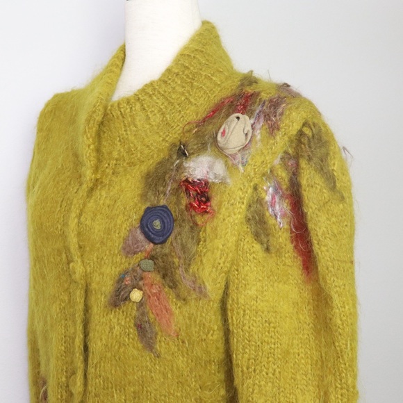 Rare Vintage Mohair Button Up Long Coat Green - Picture 4 of 11